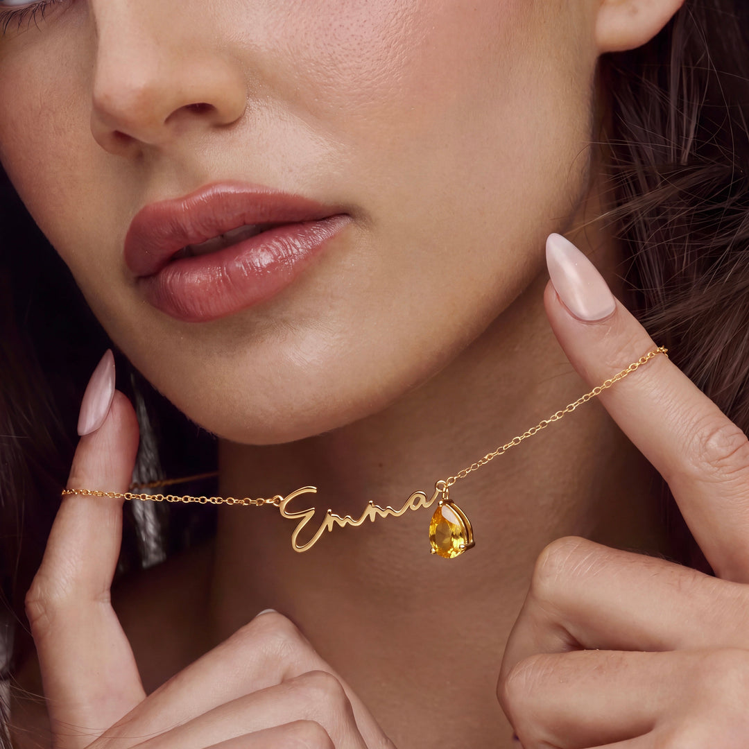 Collier Prénom & Pierre de Naissance – Signature