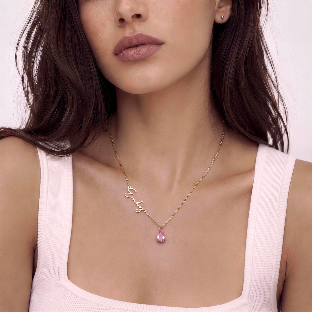 Collier Prénom & Pierre de Naissance – Signature
