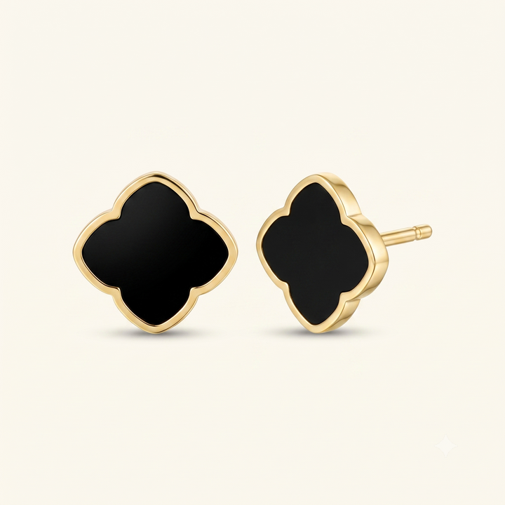Clous d'oreilles Zahra Rosette - Onyx noir