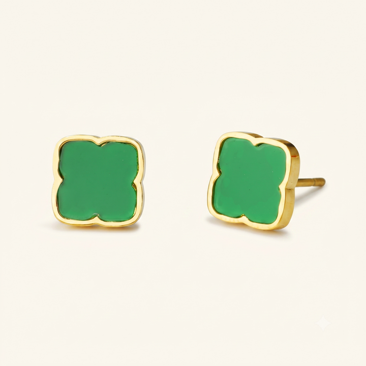 Clous d'oreilles Zahra Rosette - Vert jade