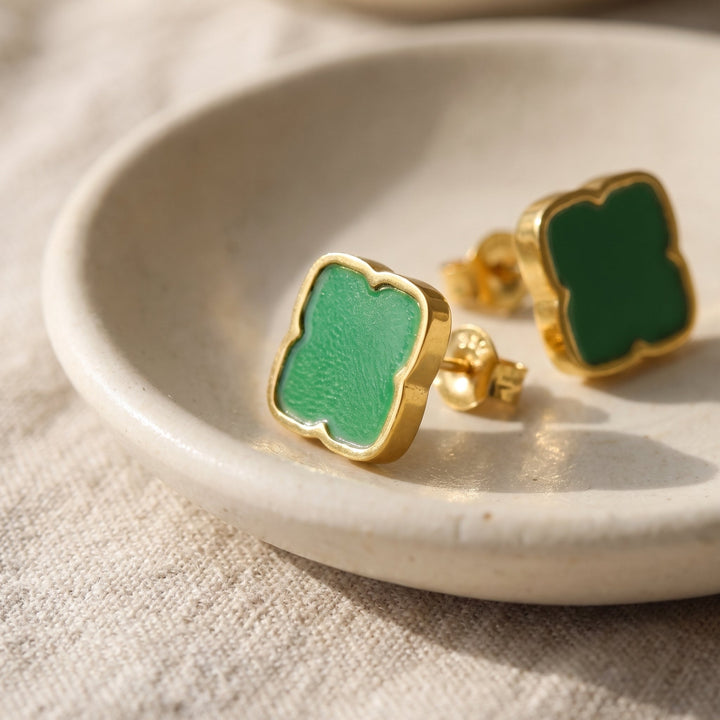 Clous d'oreilles Zahra Rosette - Vert jade