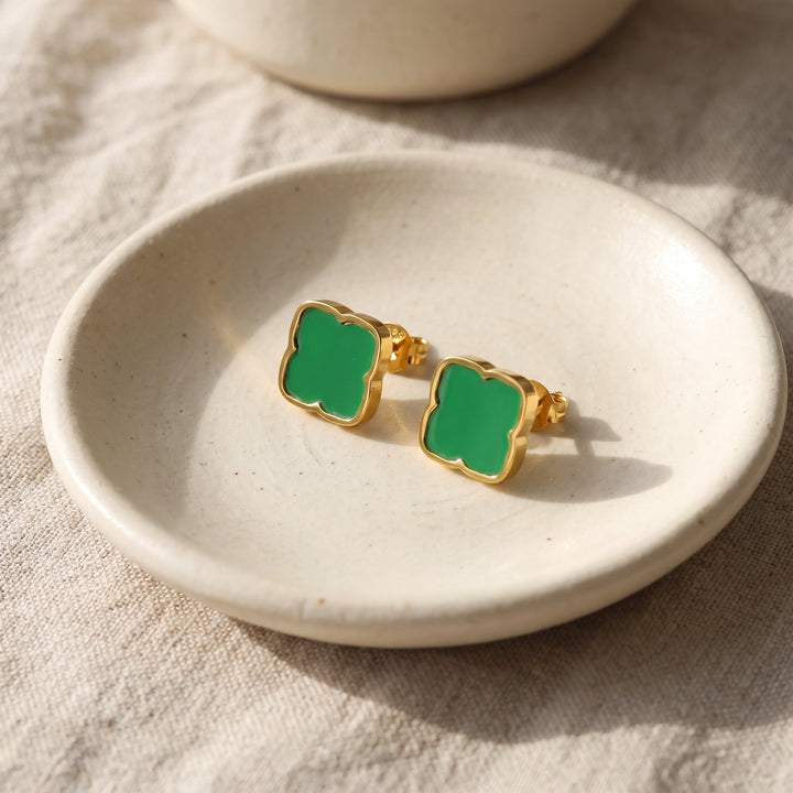 Clous d'oreilles Zahra Rosette - Vert jade