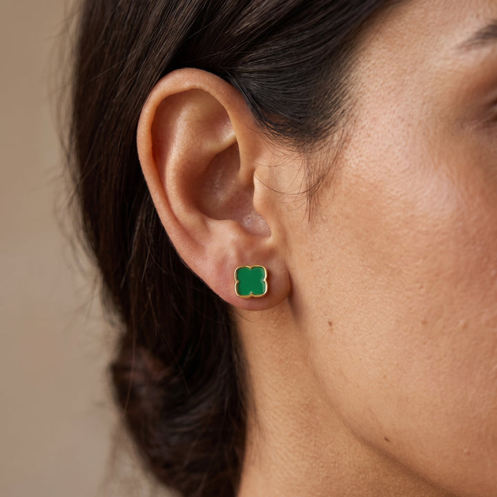 Clous d'oreilles Zahra Rosette - Vert jade