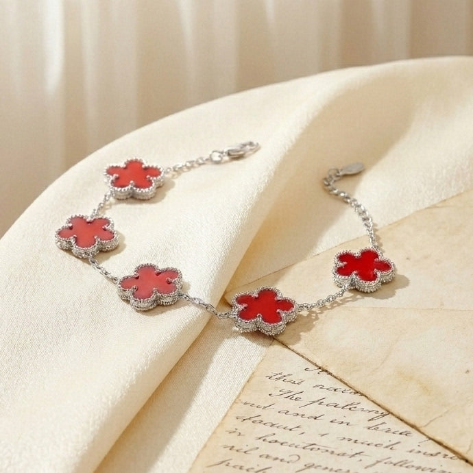 Bracelet Floraison Rouge & Argent