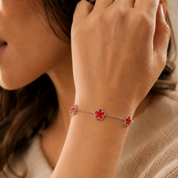Bracelet Floraison Rouge & Argent