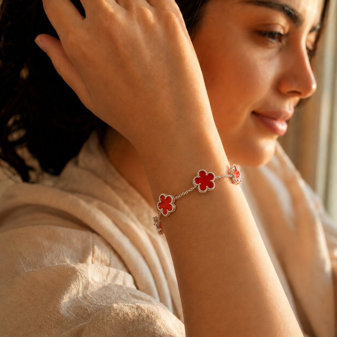 Bracelet Floraison Rouge & Argent
