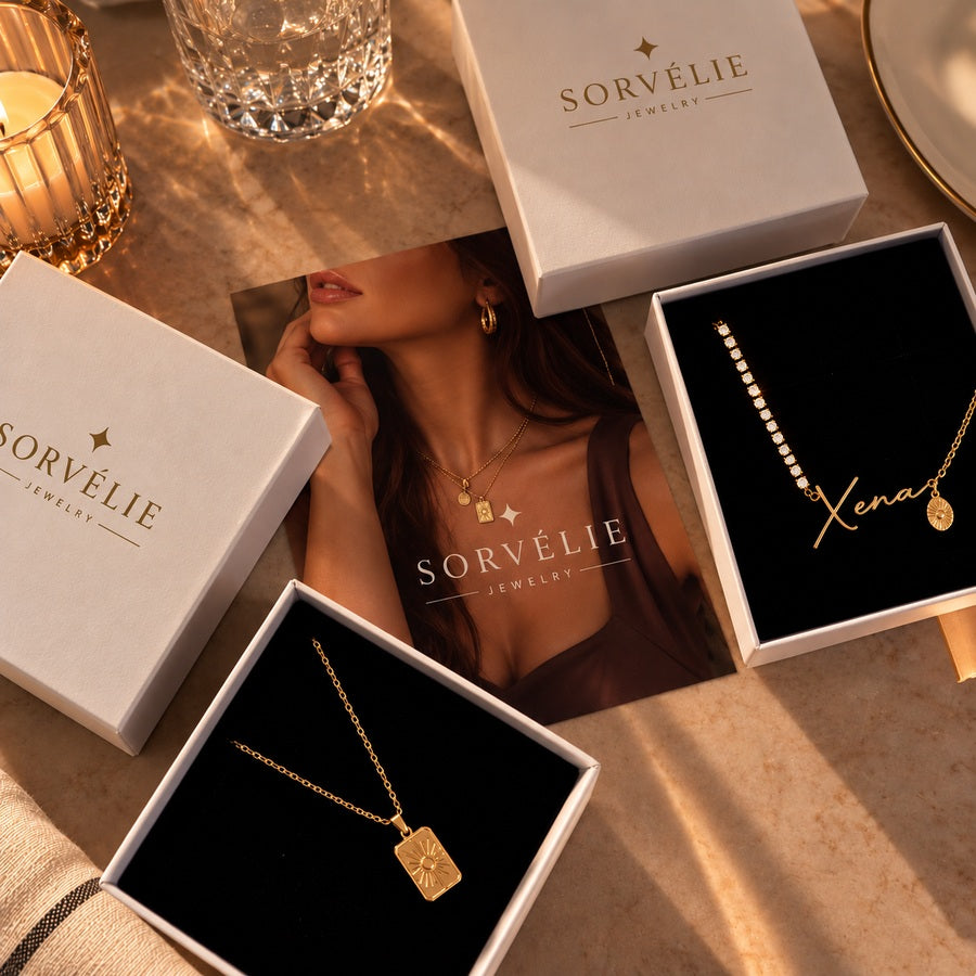 SORVÉLIE Xena necklace and packaging